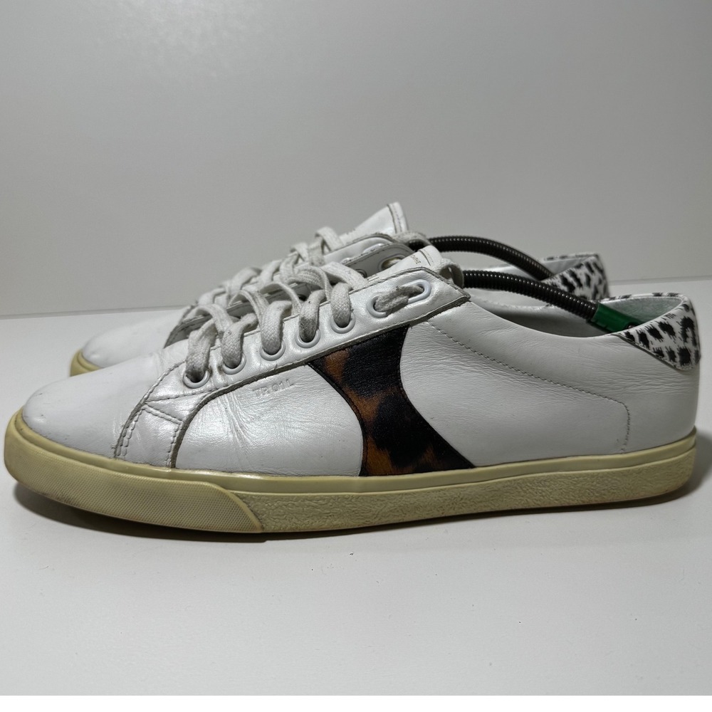 Celine Triomphe TR01L Sneaker White Leather Leopard Animal Print 9 Quiet‎ Luxury